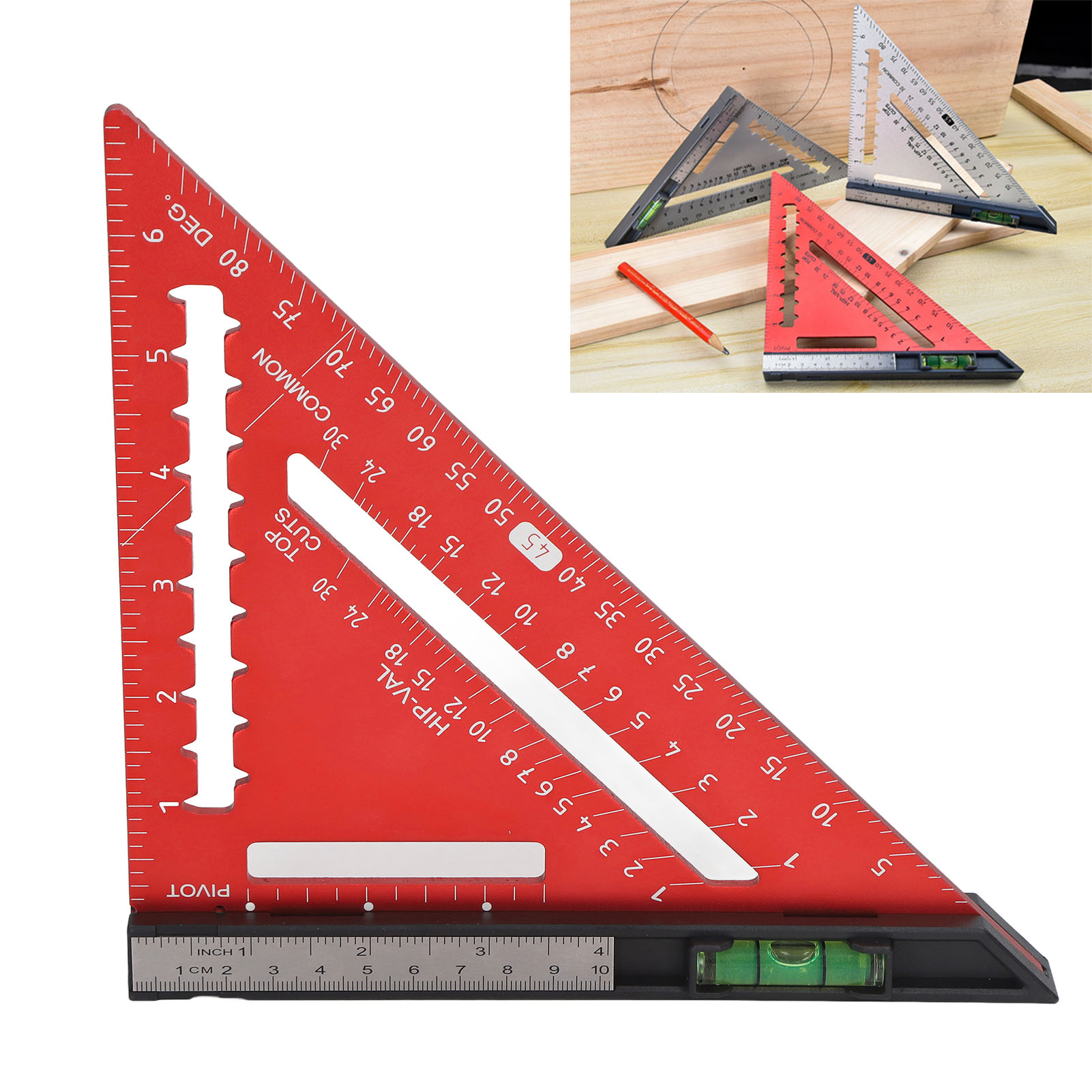 Woodworking Ruler - 7 Inch Rafter Square with Level